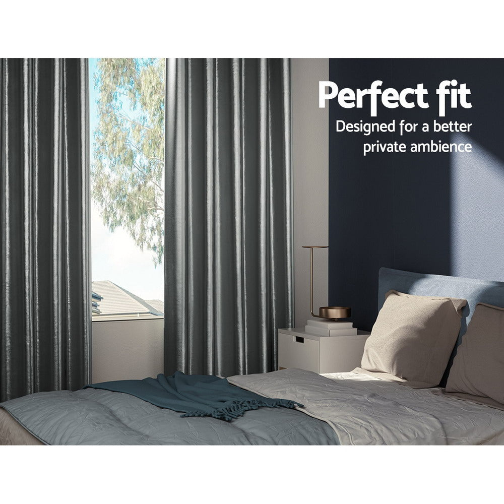 Set of 2 Blockout Curtains Blackout Window Curtain Eyelet 240x230cm Grey Shine