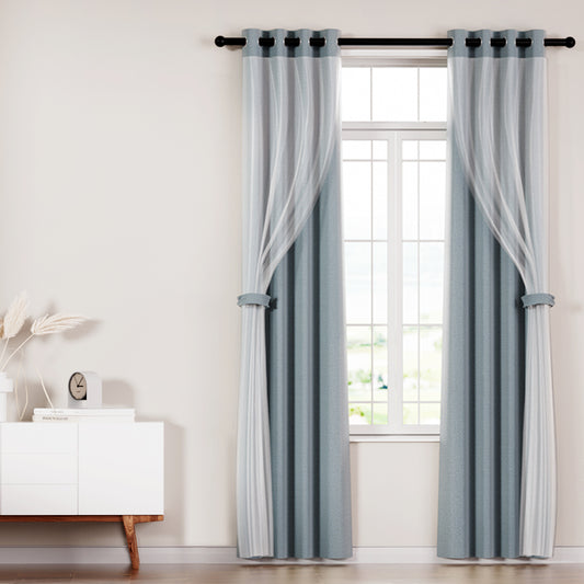 Set of 2 132x160cm Blockout Sheer Curtains Light Grey