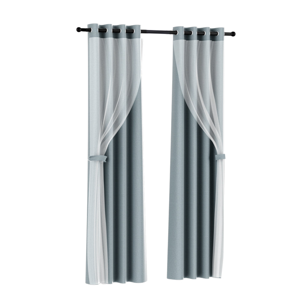 Set of 2 132x242cm Blockout Sheer Curtains Light Grey