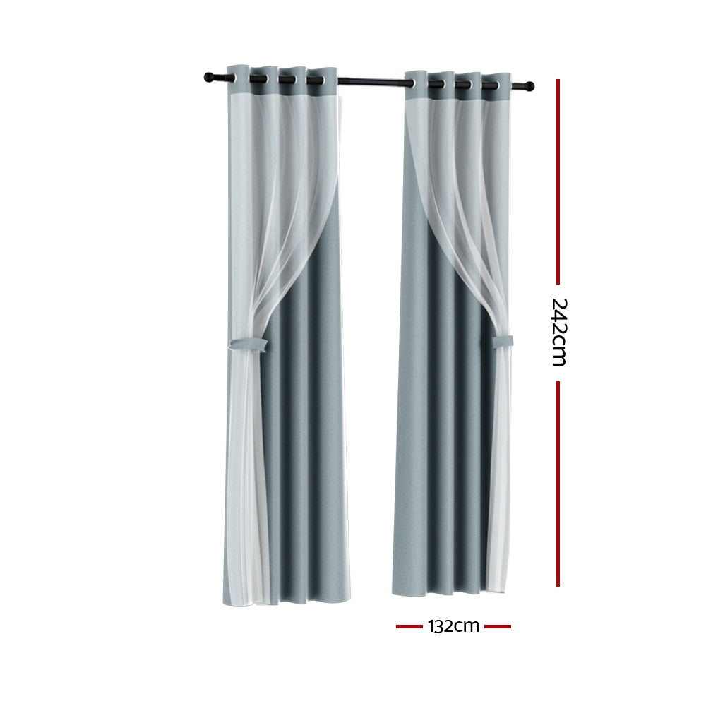 Set of 2 132x242cm Blockout Sheer Curtains Light Grey