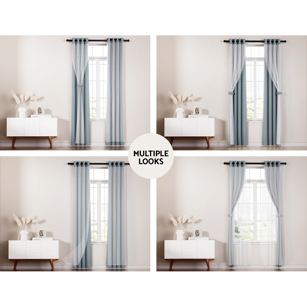 Set of 2 132x242cm Blockout Sheer Curtains Light Grey