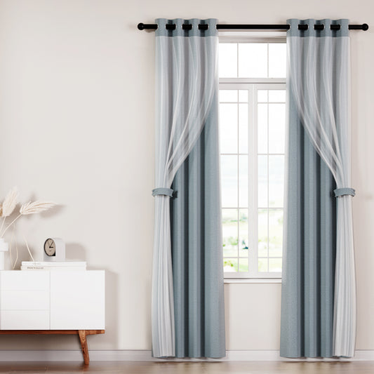 Set of 2 132x274cm Blockout Sheer Curtains Light Grey