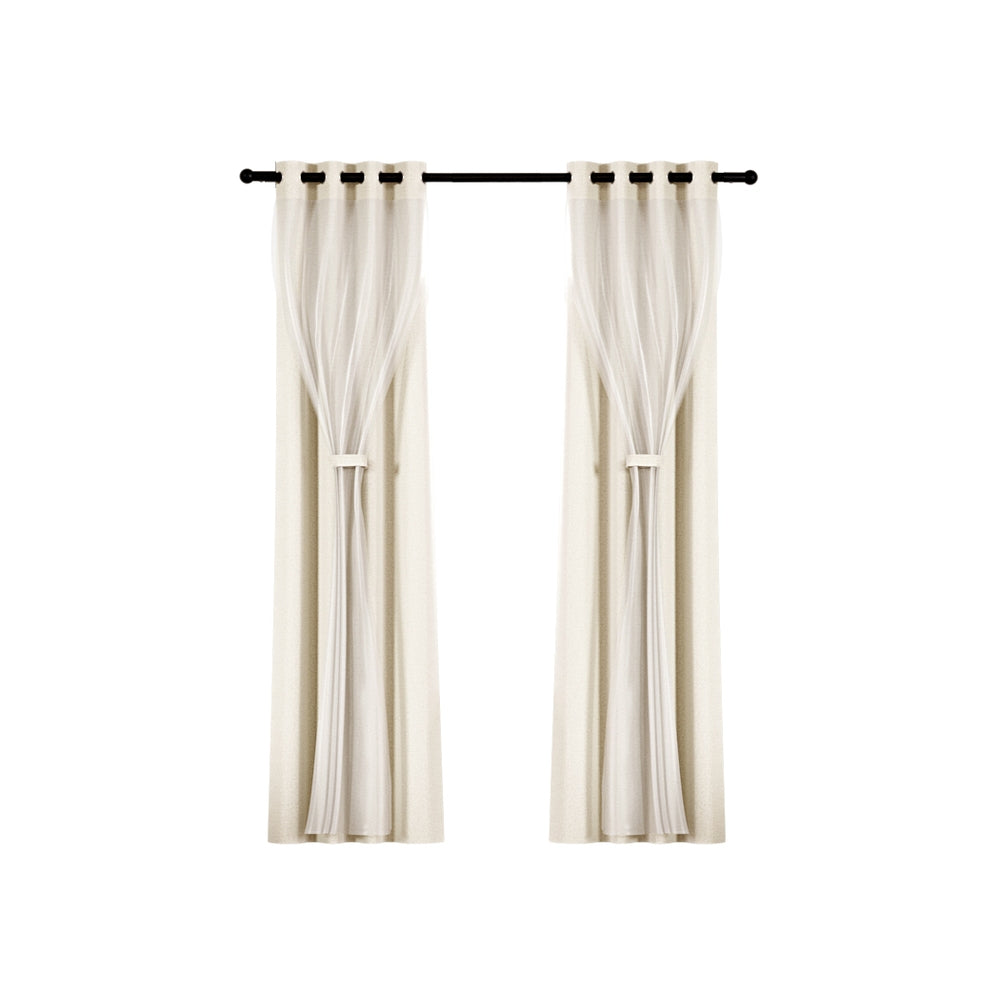 Set of 2 132x304cm Blockout Sheer Curtains Beige