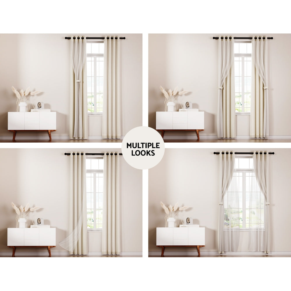 Set of 2 132x304cm Blockout Sheer Curtains Beige