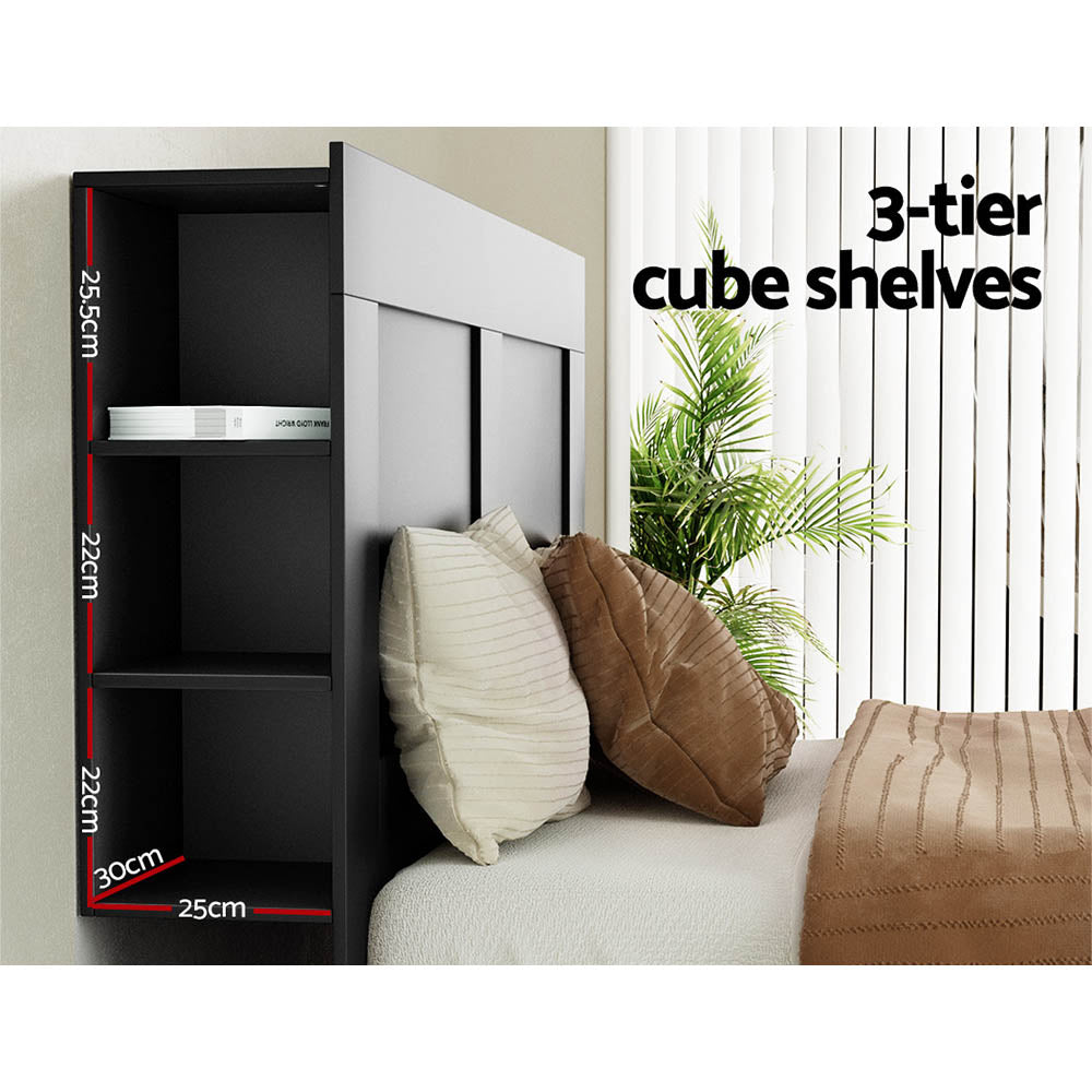 Bed Head With Shelves Headboard Bedhead Base - Black Queen