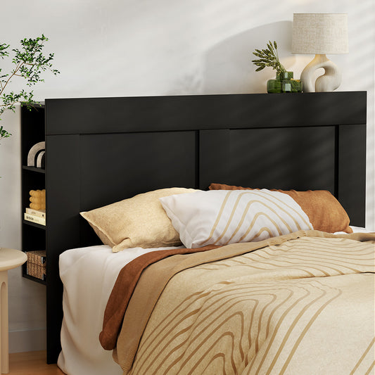 Bed Head With Shelves Headboard Bedhead Base - Black Queen