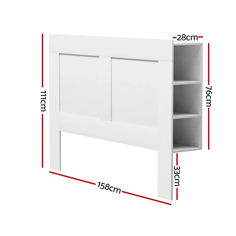 Bed Head With Shelves Headboard Bedhead Base - White Double