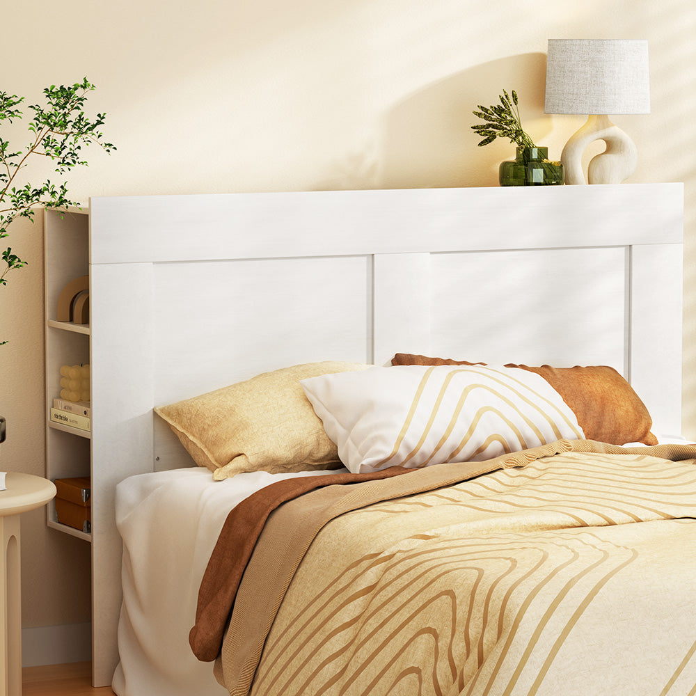 Bed Head With Shelves Headboard Bedhead Base - White Double