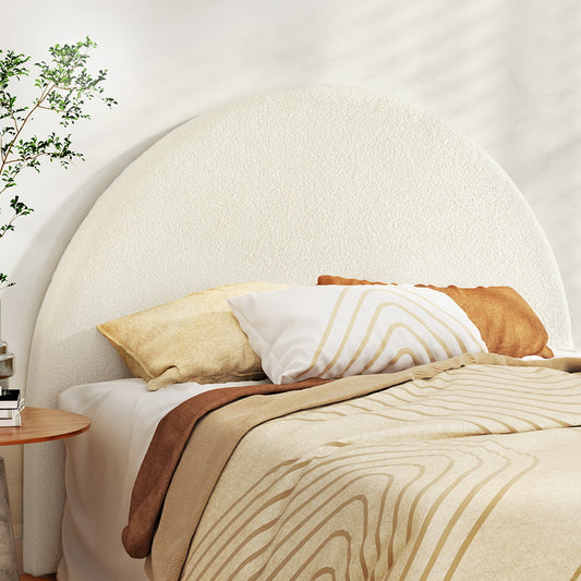 Bed Head Bouclé Headboard Bedhead Base - White Queen