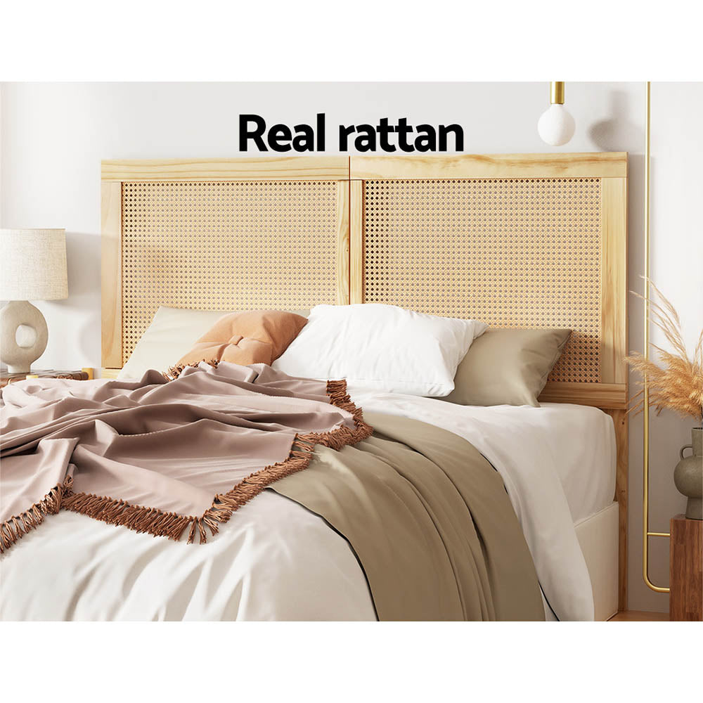 Rattan Bed Head Headboard Bedhead Base - Pine Double