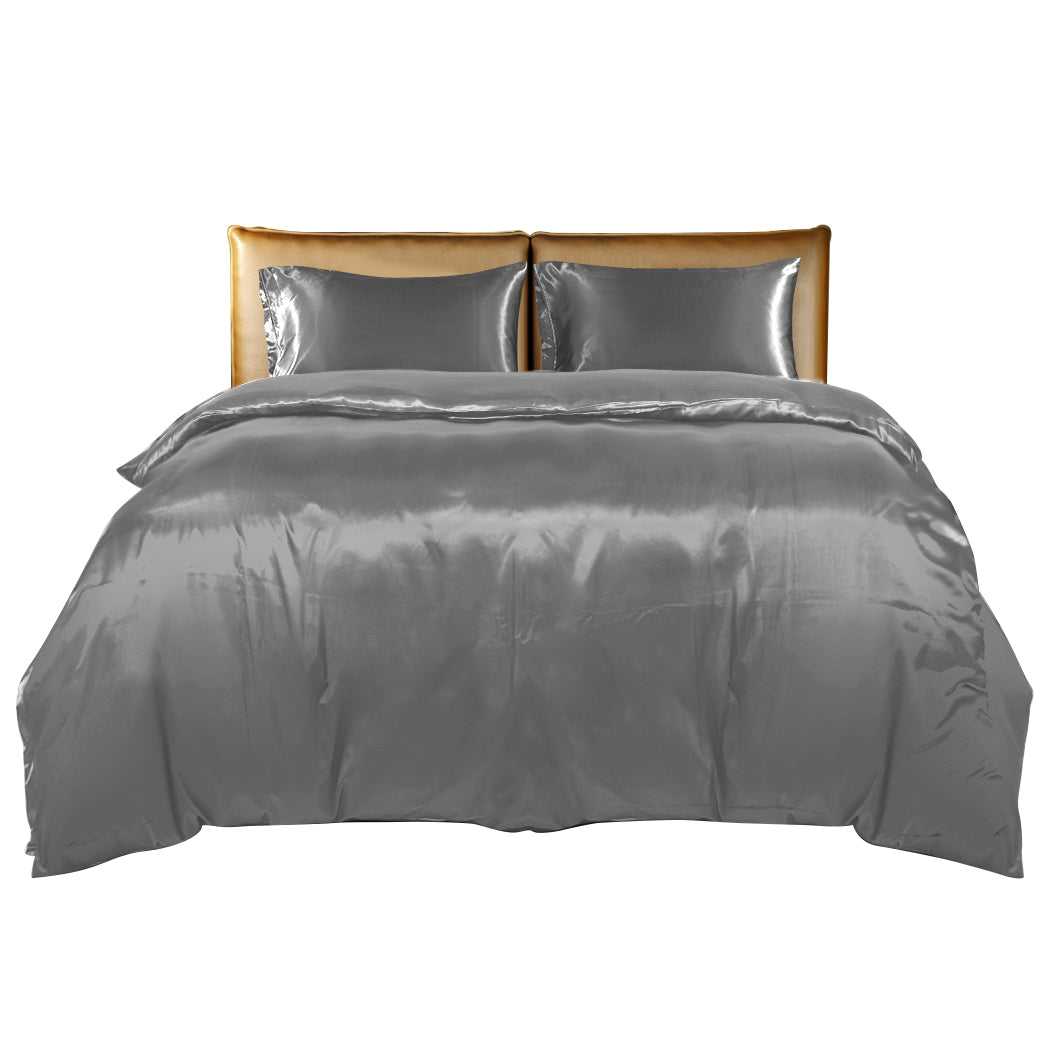 SINGLE 2-Piece Quilt Cover Set Bedspread & Pillowcase - Grey