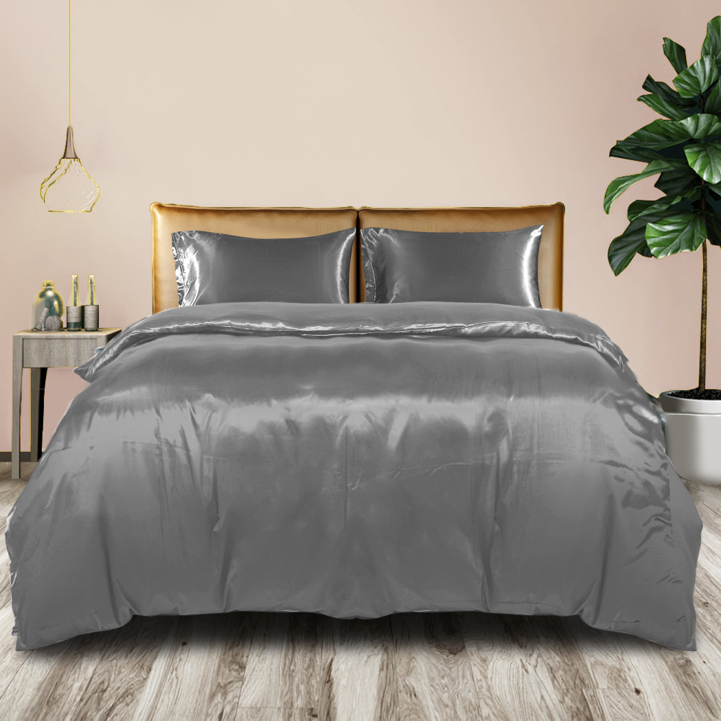 SINGLE 2-Piece Quilt Cover Set Bedspread & Pillowcase - Grey