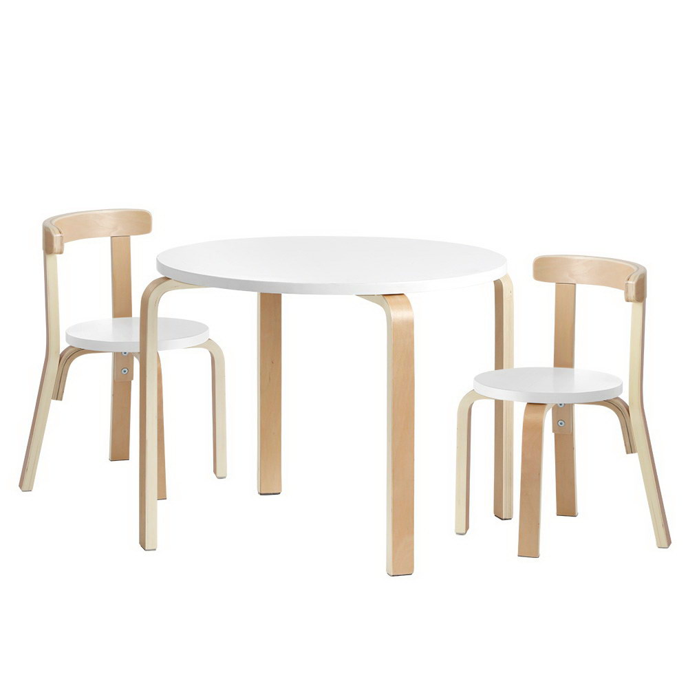 Paige 3-Piece Kids Table & Chairs Set Nordic Desk Activity Study Play Children Modern - White & Wood