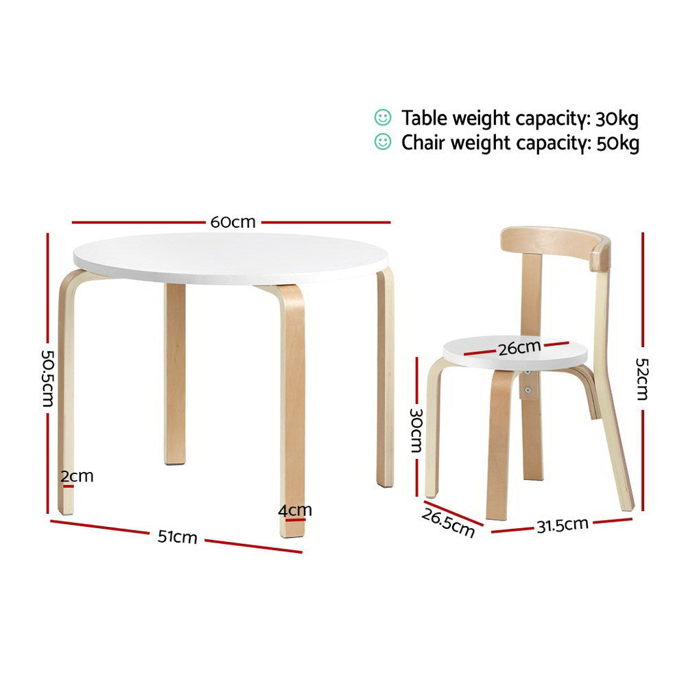 Paige 3-Piece Kids Table & Chairs Set Nordic Desk Activity Study Play Children Modern - White & Wood