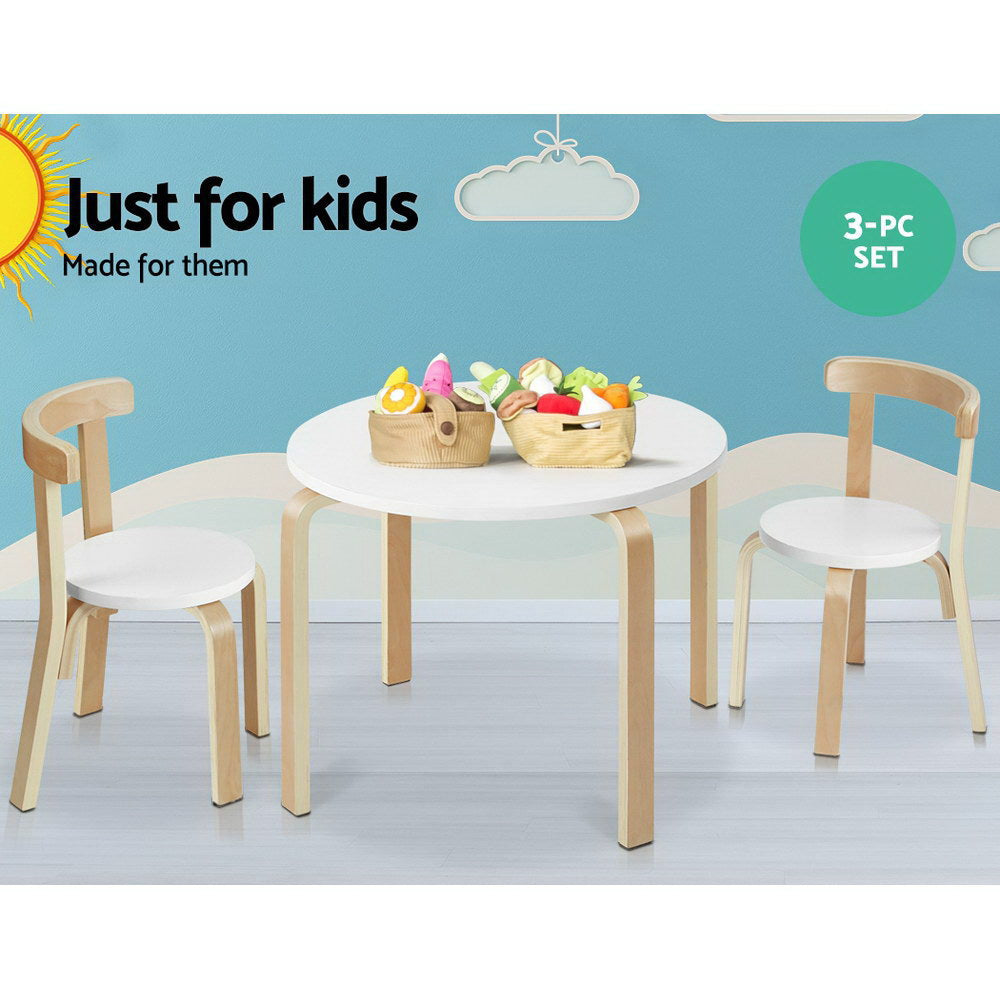 Paige 3-Piece Kids Table & Chairs Set Nordic Desk Activity Study Play Children Modern - White & Wood