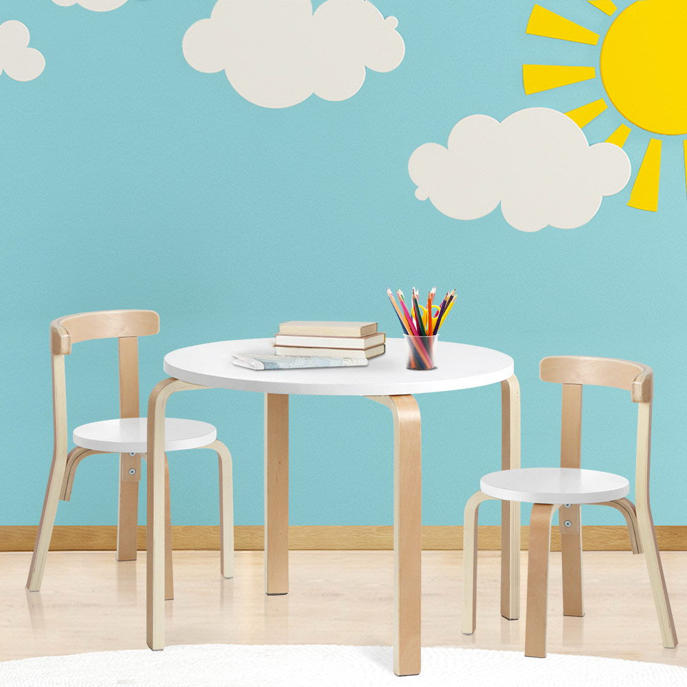 Paige 3-Piece Kids Table & Chairs Set Nordic Desk Activity Study Play Children Modern - White & Wood