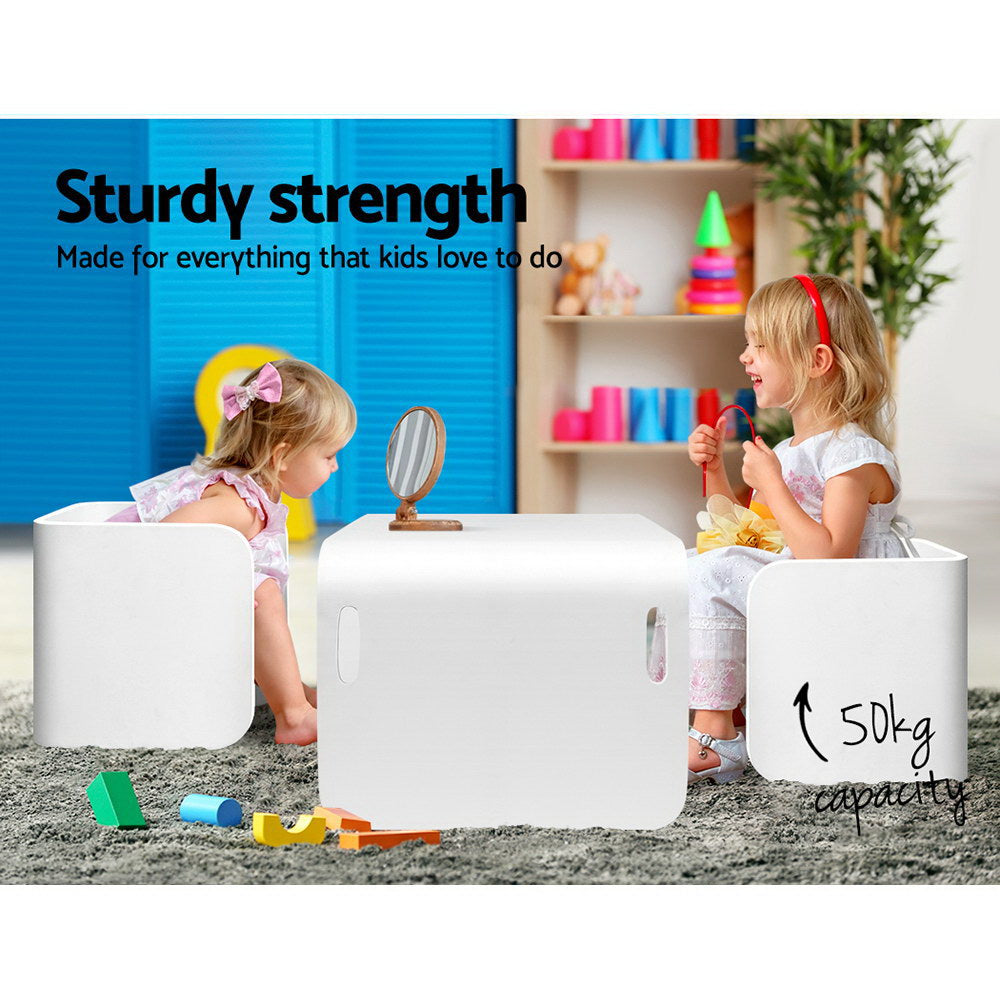 Pathy 3-Piece Kids Table & Chairs Set Nordic White Desk Activity Compact Children - White