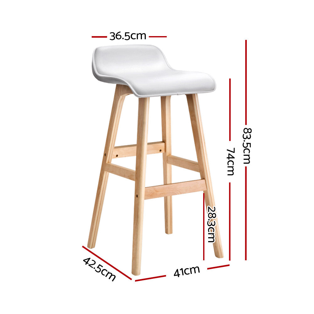 Set of 2 Geleen PU Leather Wood Wave Style Bar Stool - White