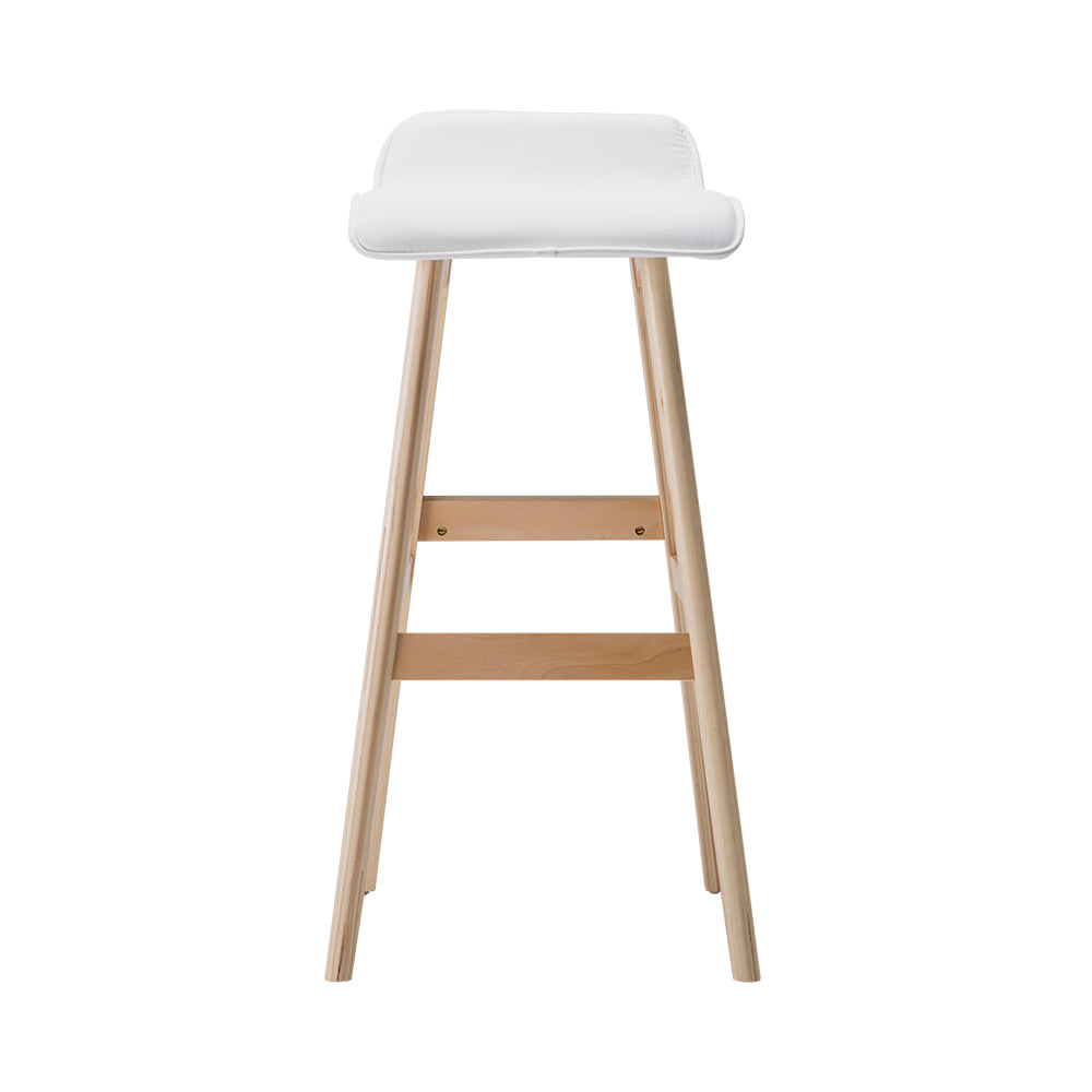 Set of 2 Geleen PU Leather Wood Wave Style Bar Stool - White