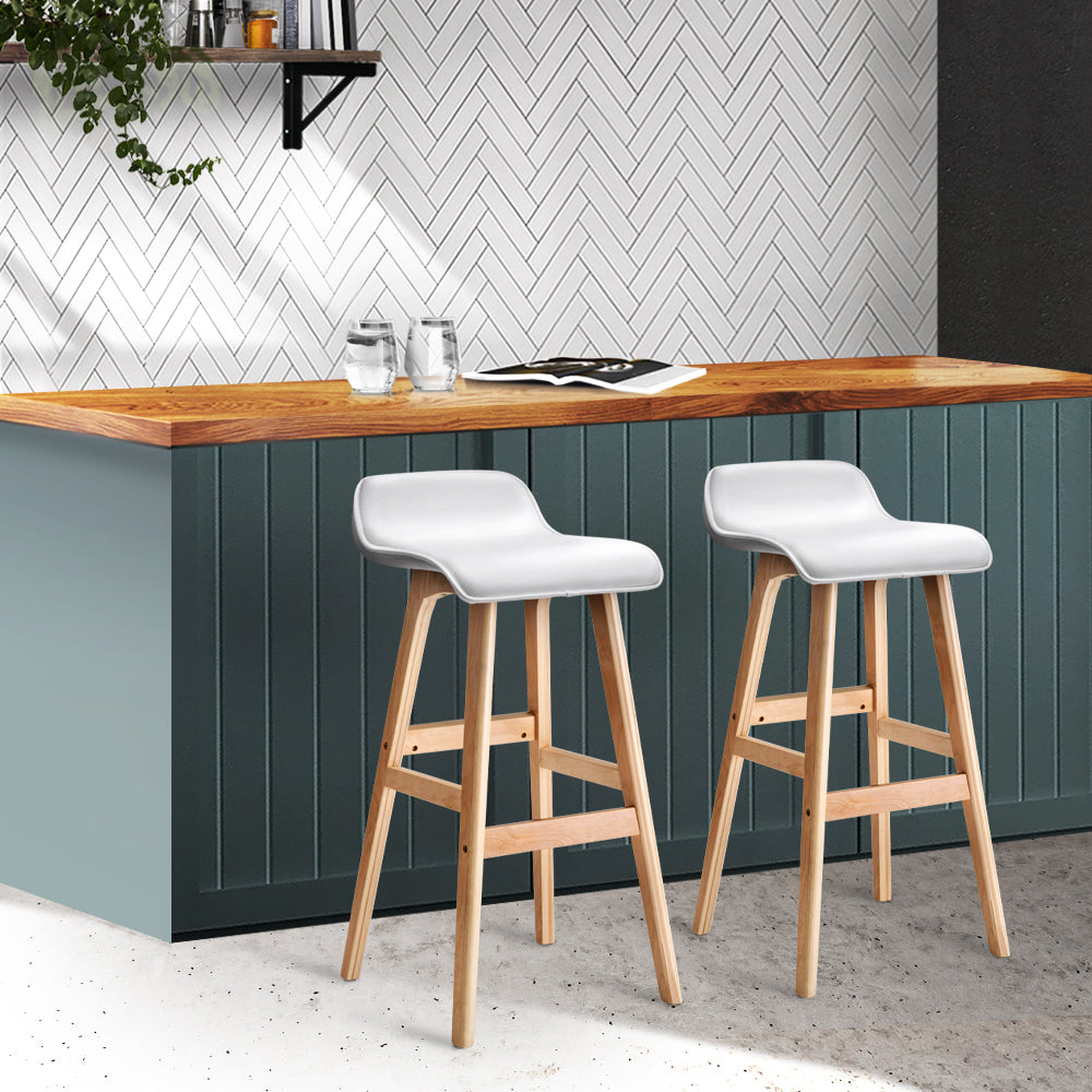 Set of 2 Geleen PU Leather Wood Wave Style Bar Stool - White