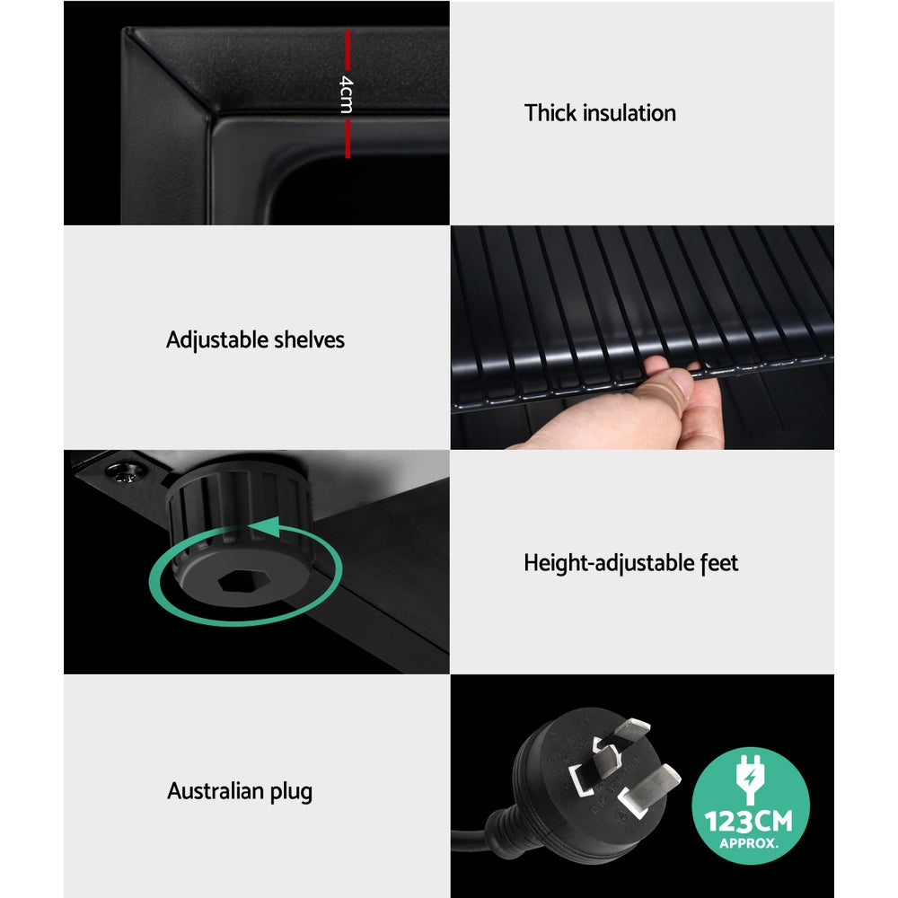 Devanti 46L Bar Fridge Glass Door with Light Black