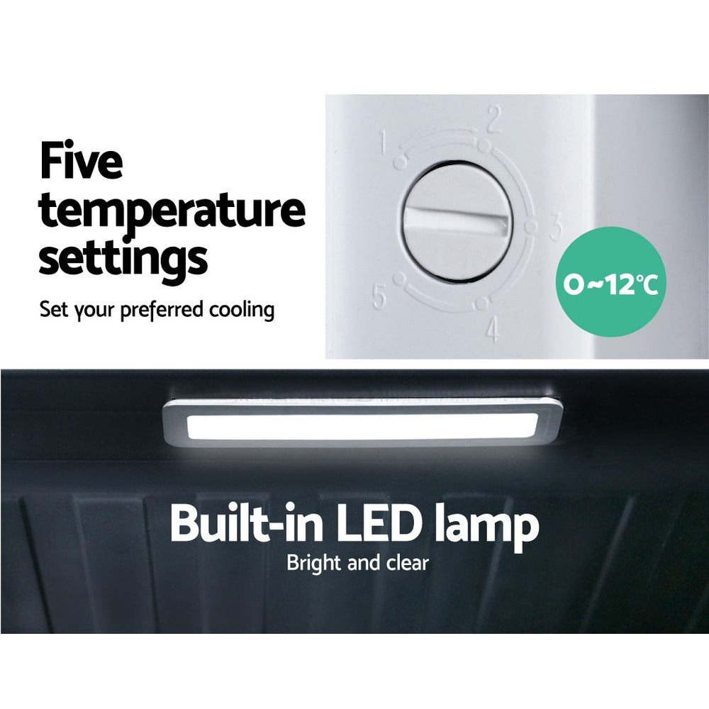 Devanti 70L Bar Fridge Glass Door with Light Black