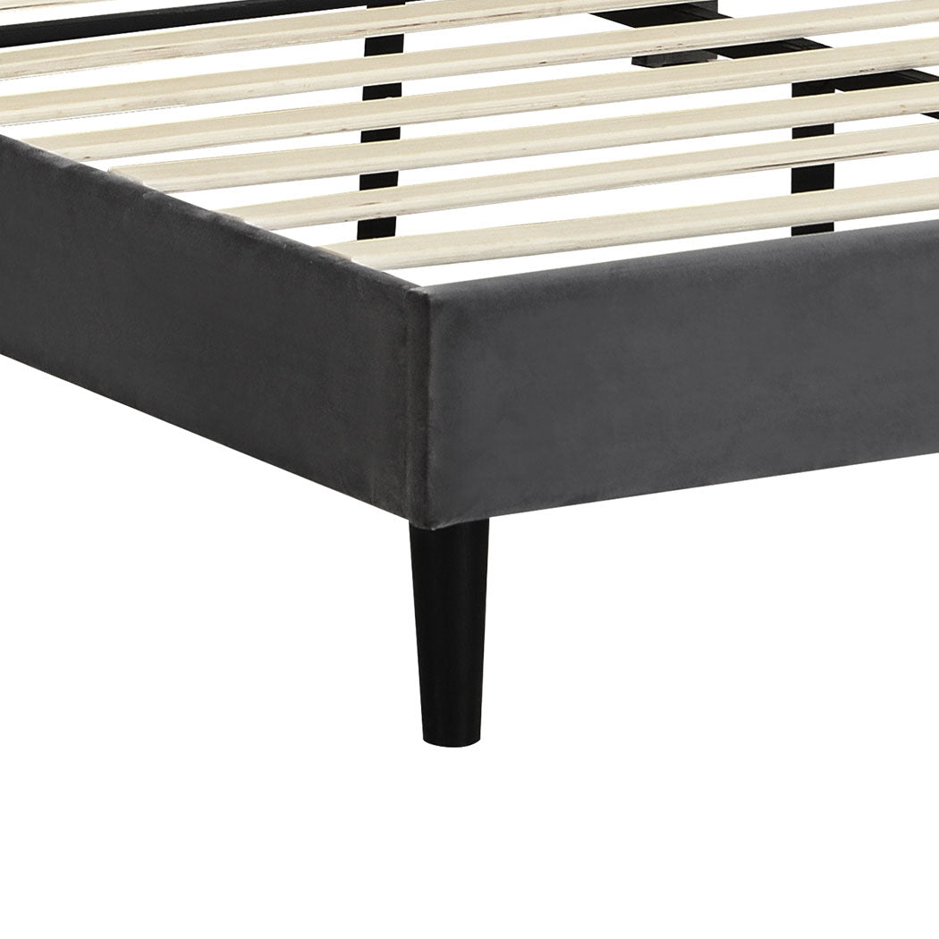 Velsen Bed Frame Base Platform Wooden Velvet with Headboard Grey - Double