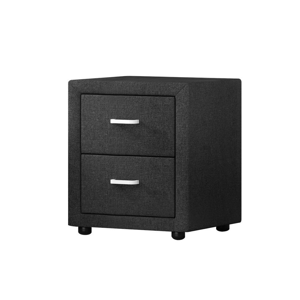 Kildonan Fabric Bedside Tables with 2 Drawers - Charcoal