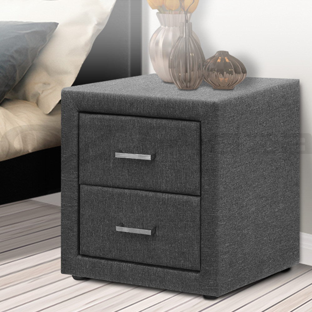 Kildonan Fabric Bedside Tables with 2 Drawers - Grey