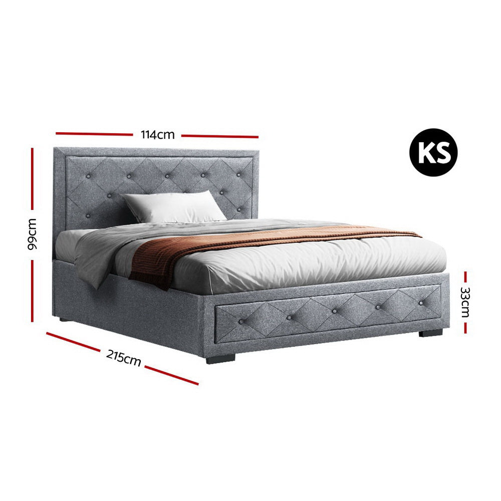 Savannah Bed Frame Fabric Gas Lift with Storage - King Single