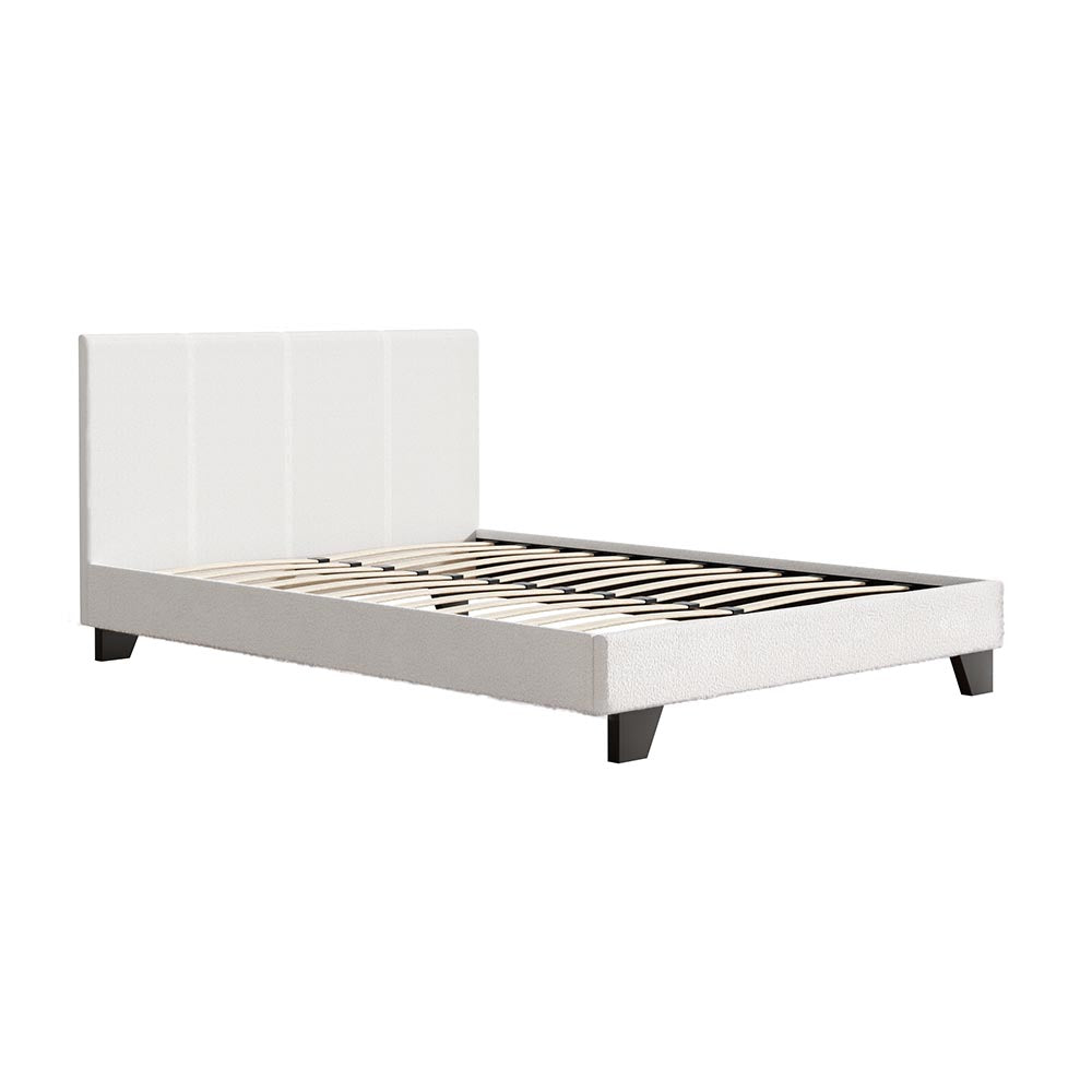 Sean Bed Frame Fabric Boucle Platform Wooden - White Double