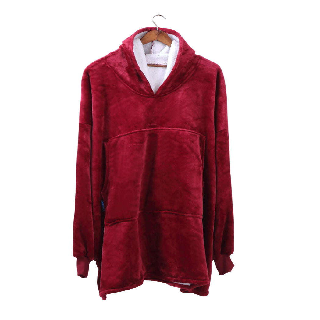 Winona Soft Blanket Plush Fleece Sherpa Hoodie Sweatshirt Huggle Pajamas - Burgundy