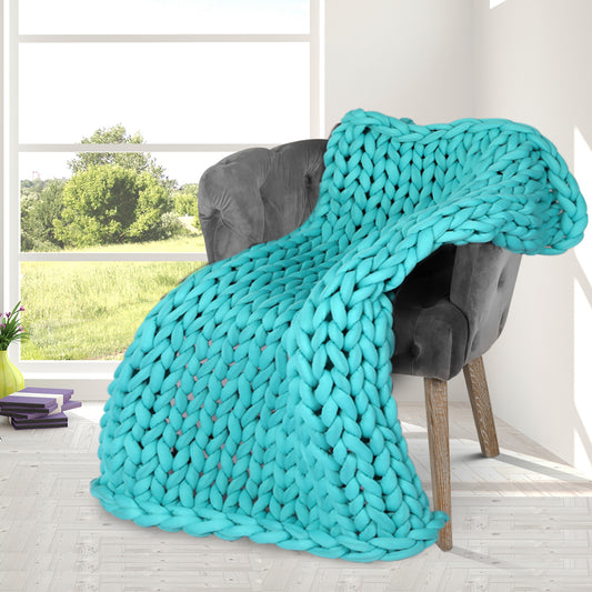 Whimsy Weighted Soft Blanket Knitted Chunky Bulky Knit 3KG - Blue Green