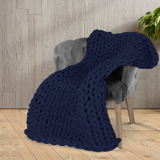 Whimsy Weighted Soft Blanket Knitted Chunky Bulky Knit 3KG - Navy Blue