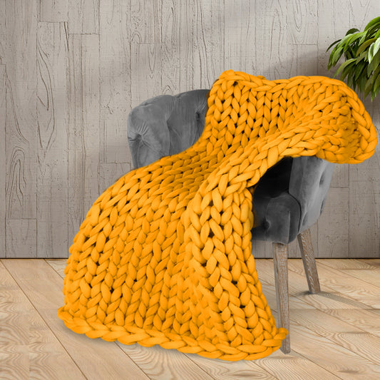Whimsy Weighted Soft Blanket Knitted Chunky Bulky Knit 3KG - Yellow