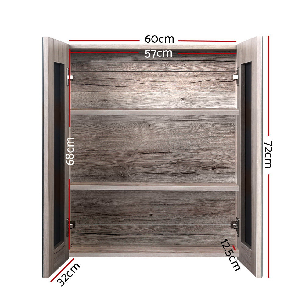 Bathroom Mirror Cabinet Vanity Medicine Shave Wooden Natural 600mm x720mm