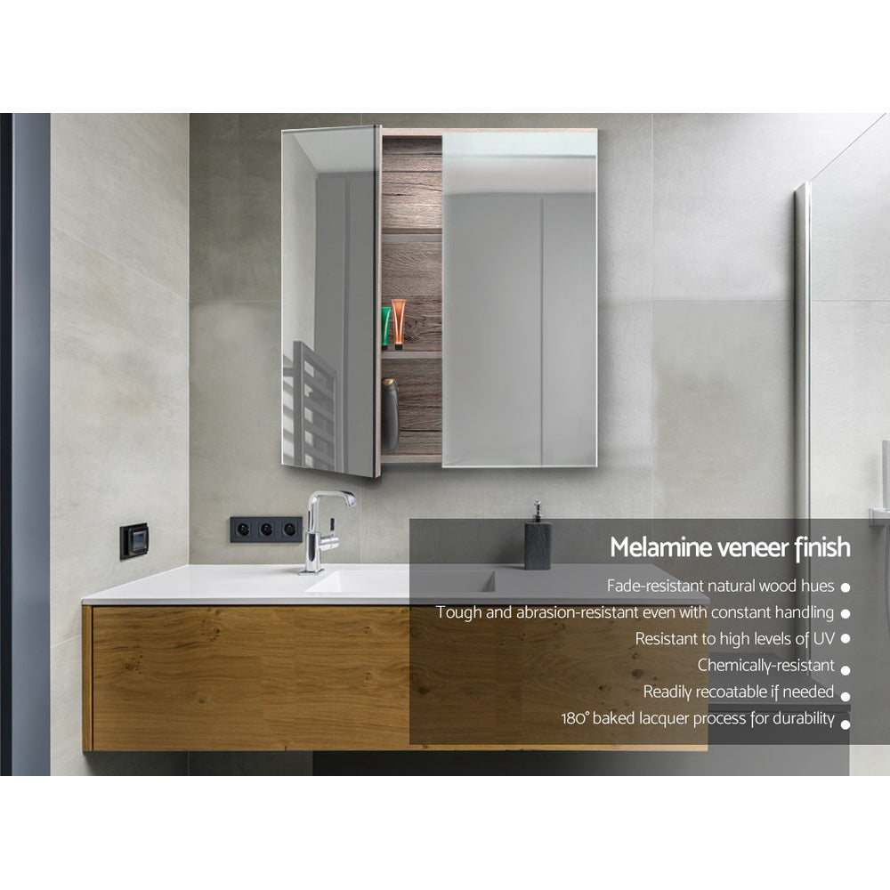 Bathroom Mirror Cabinet Vanity Medicine Shave Wooden Natural 600mm x720mm
