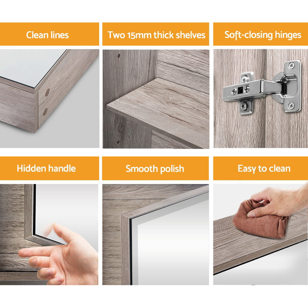Bathroom Mirror Cabinet Vanity Medicine Shave Wooden Natural 600mm x720mm
