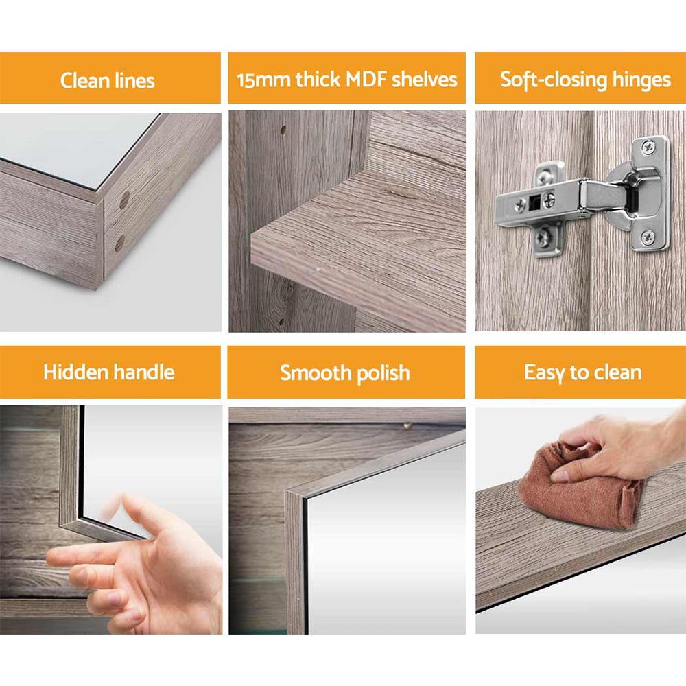 Bathroom Vanity Mirror with Storage Cabinet - Natural