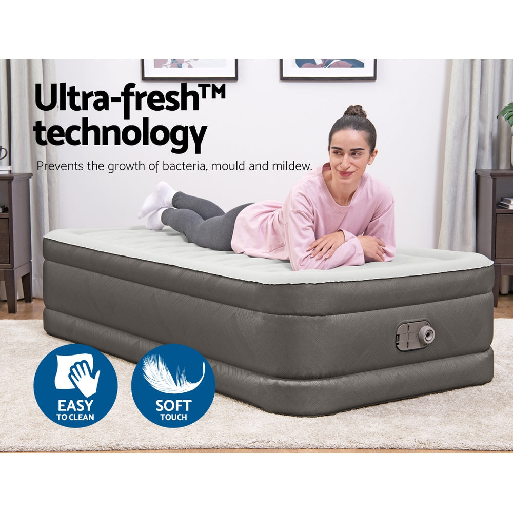 Factory Buys 46cm Air Mattress Inflatable Bed Airbed - Grey Single