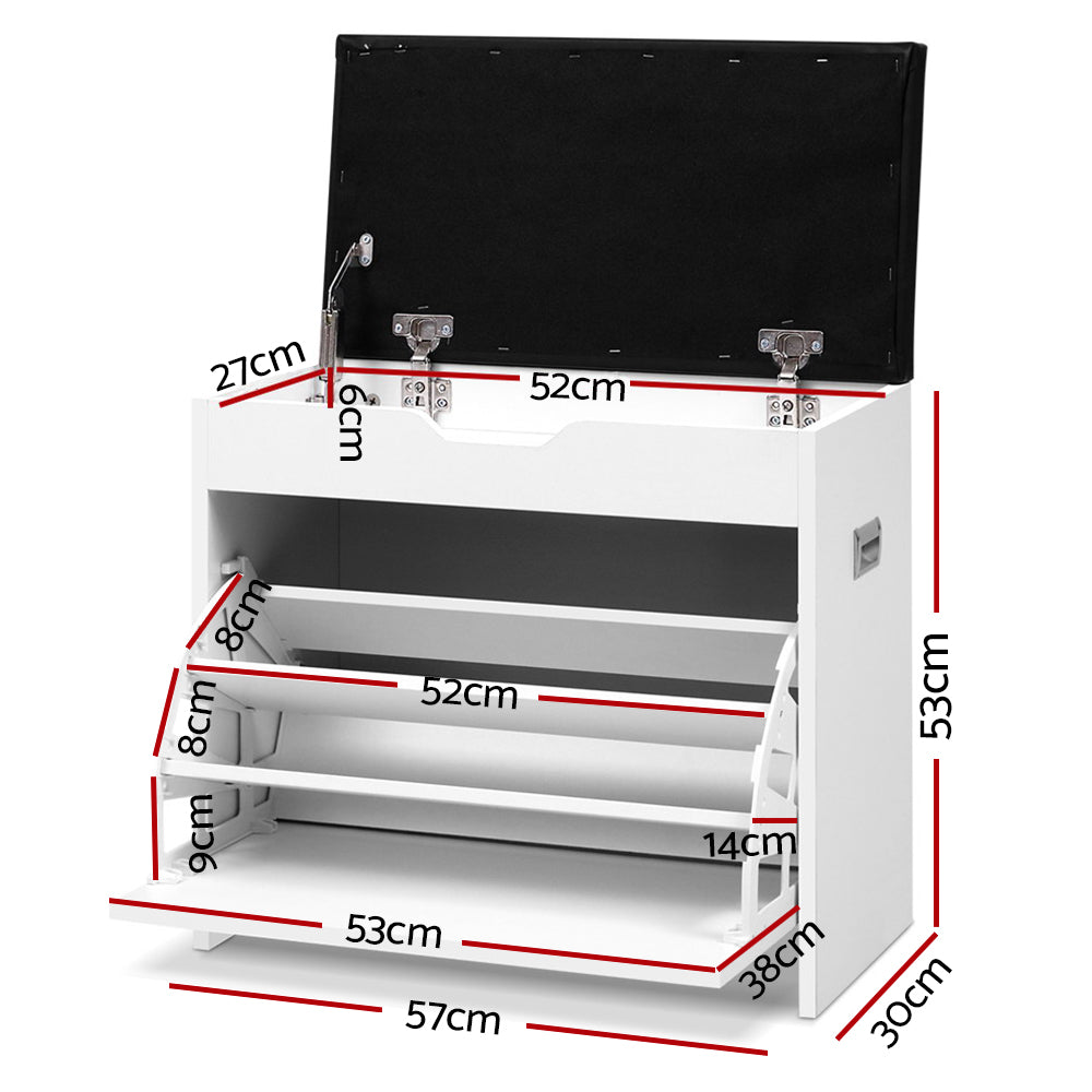 Shoe Cabinet Bench Shoes Organiser Storage Rack Cupboard White 15 Pairs