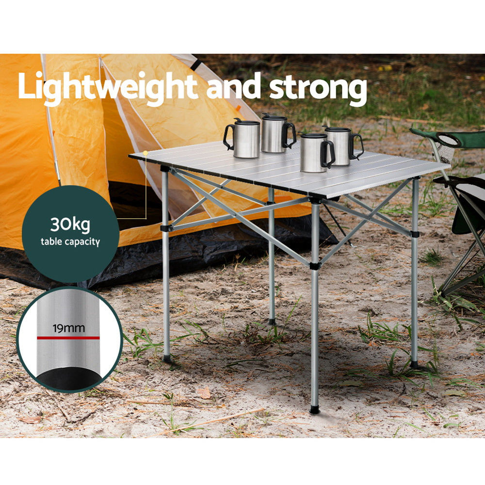 Folding Camping Table 70cm Roll Up Outdoor Picnic BBQ Aluminium Desk