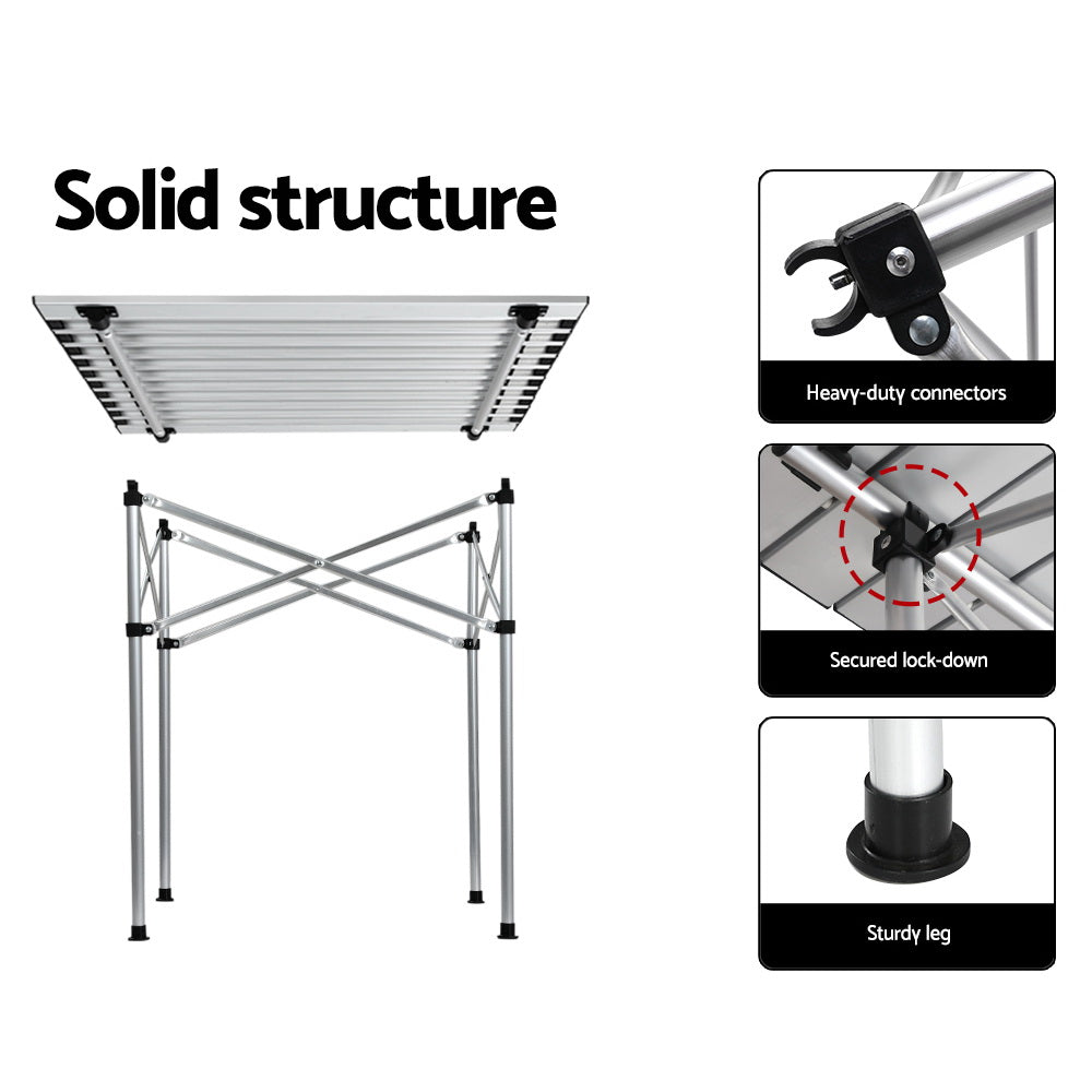 Folding Camping Table 70cm Roll Up Outdoor Picnic BBQ Aluminium Desk