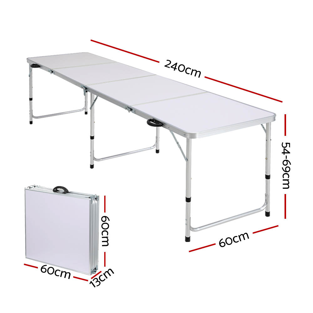 Folding Camping Table 240cm Portable Outdoor Picnic BBQ Aluminium Desk