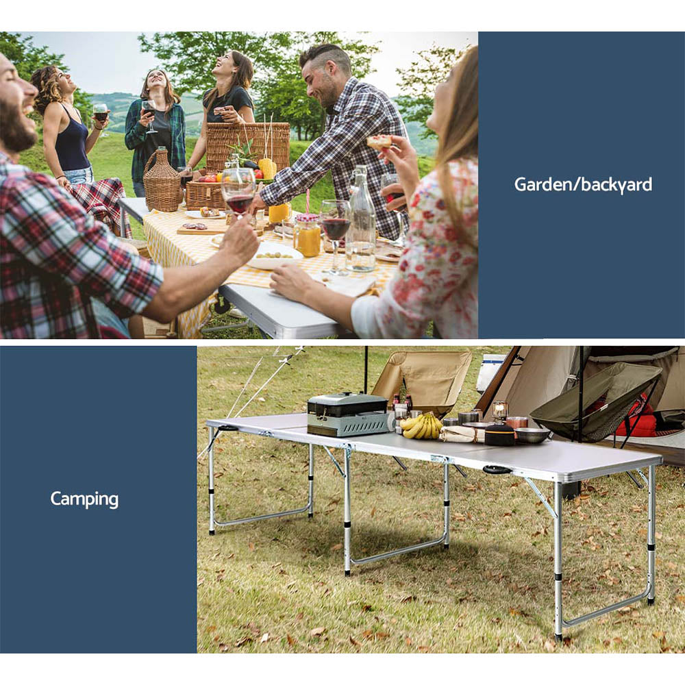 Folding Camping Table 240cm Portable Outdoor Picnic BBQ Aluminium Desk