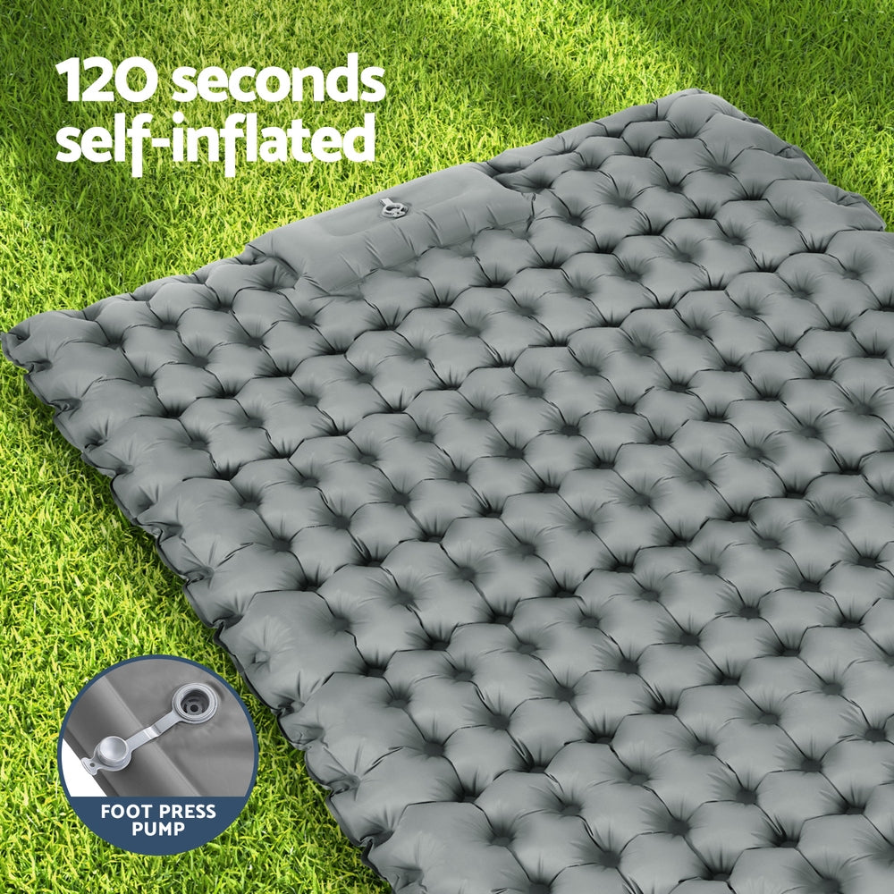 Self-Inflating Mattress Camping Sleeping Mat Air Bed Double Pillow Bag