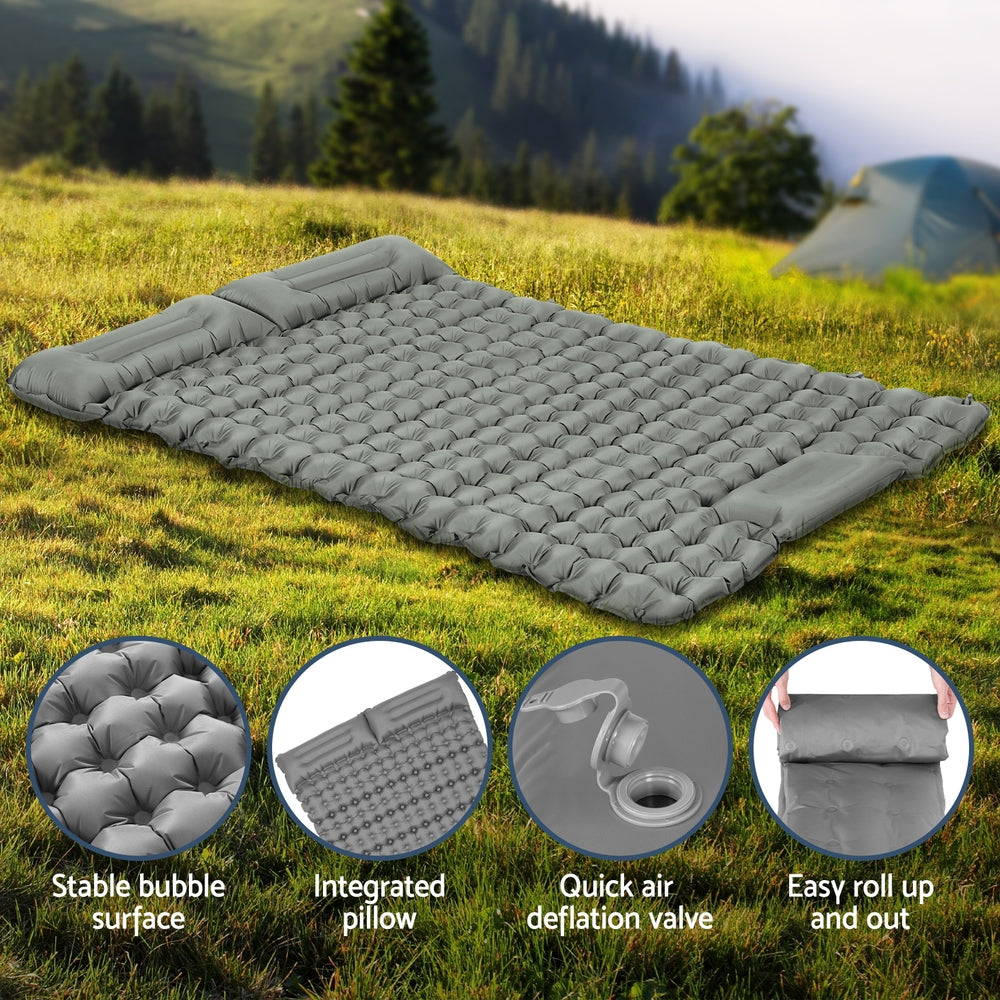 Self-Inflating Mattress Camping Sleeping Mat Air Bed Double Pillow Bag