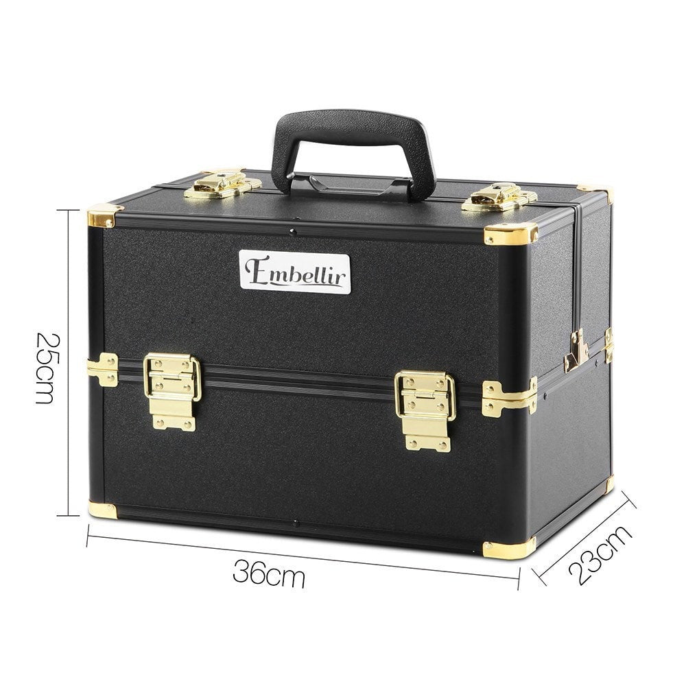 Portable Cosmetic Beauty Makeup Case - Black & Gold