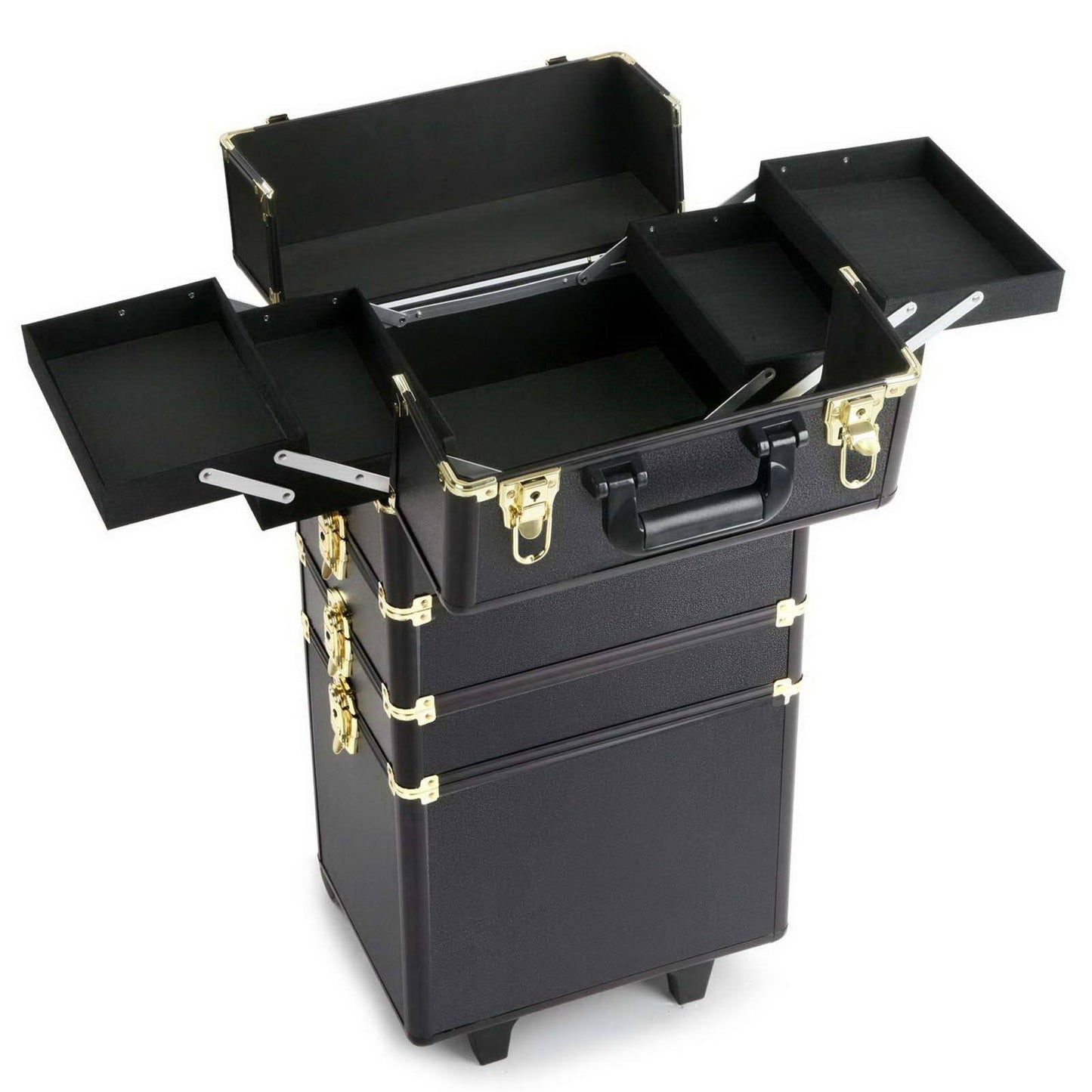 7 in 1 Portable Cosmetic Beauty Makeup Trolley - Black & Gold