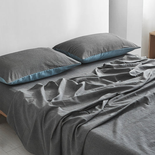Double Cosy Club Cotton Bed Sheets Set Blue Grey Cover